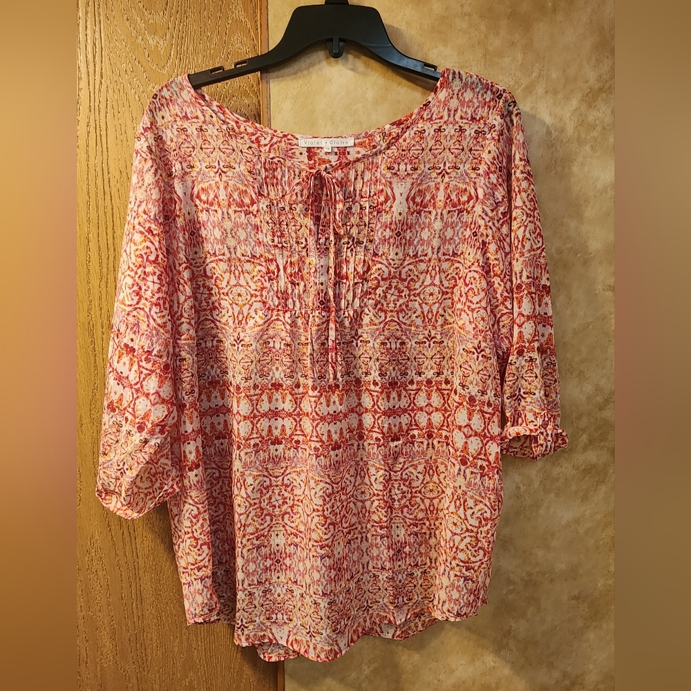 Pink, Sheer, Flowy, Blouse